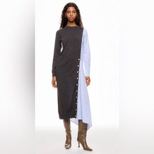 Elegant Gray and Blue Striped Dress